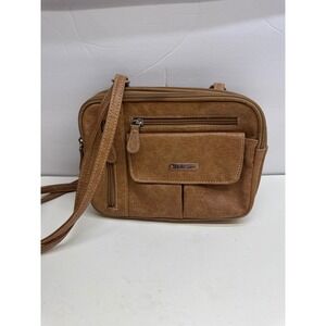 MultiSac Tan Pebble Crossbody Bag Triple Zip Organizer Handbag Brown